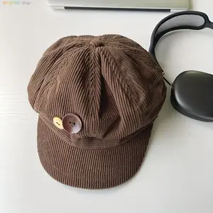 Unisex Vintage Octagonal Beret, Japanese Style Button Top Newsboy Cap, Soft Flannel Artist Hat for Fall Streetwear Travel And Photoshoot Outfits