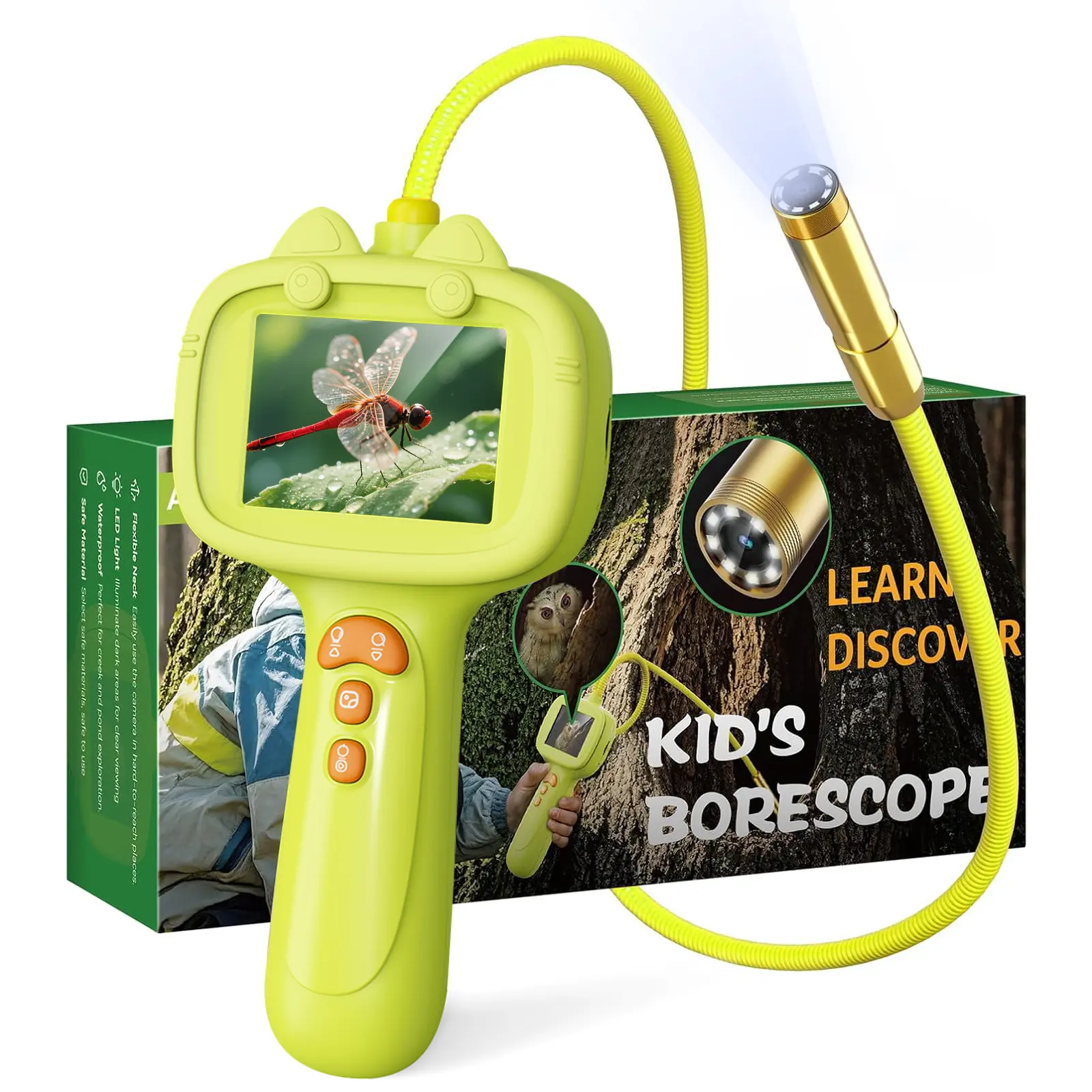 Endoscope Camera for Kids 2.4 Inch Screen Waterproof Borescope Camera – Photo/Video Rechargeable STEM Toy Nature Explorer Gift & Birthday Present for Ages 3+