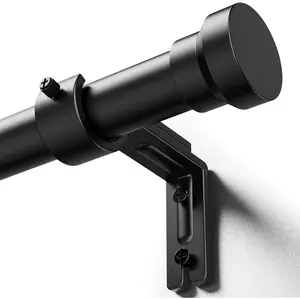 32-144 Inch Adjustable Curtain Rods, Heavy Duty 1 Inch Extra Long Black Window Treatment Rods for Windows, Modern Design, Easy Installation