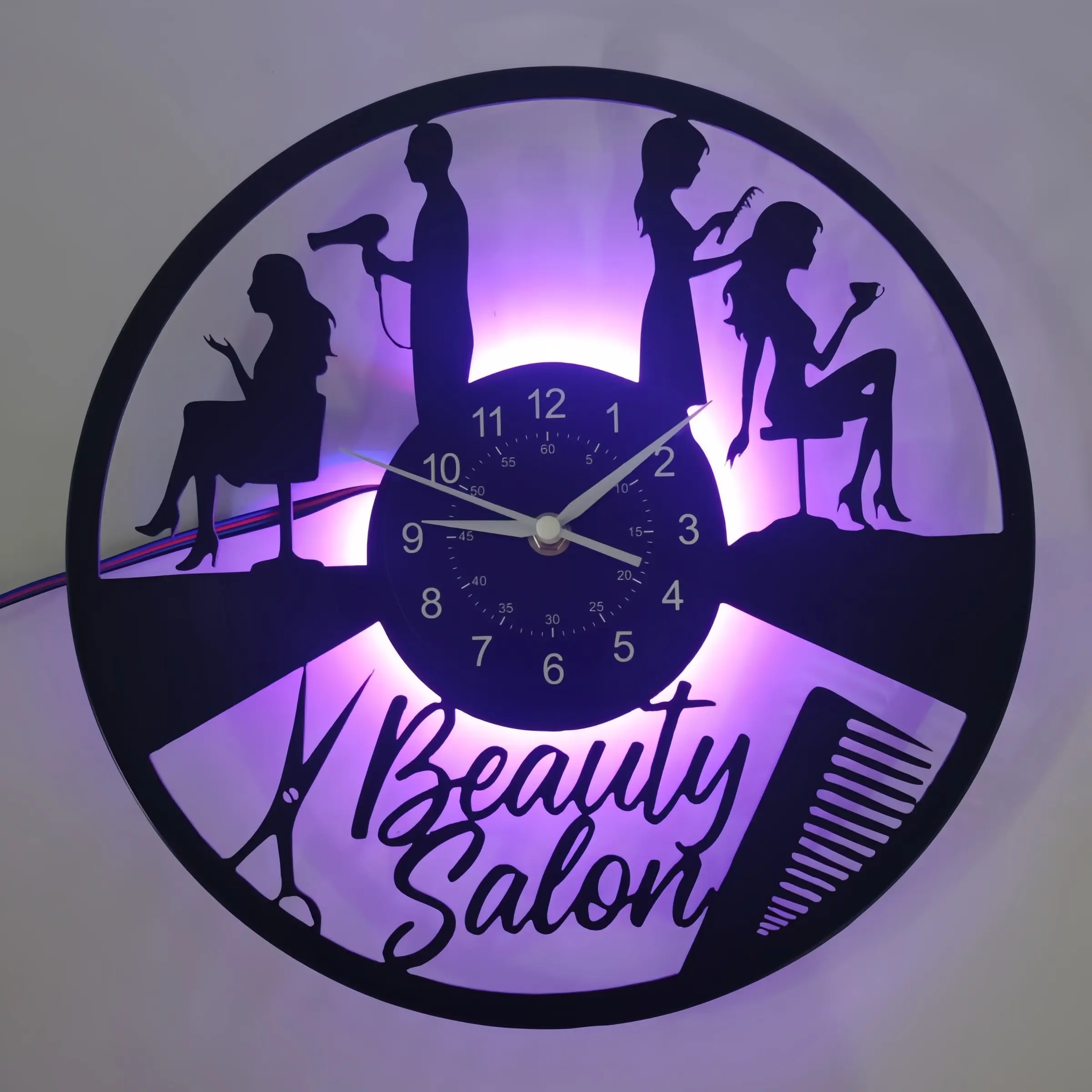 Beauty Salon Theme Vinyl Wall Clock, Home Decor for Bedroom and Living Room, Perfect Gift, Quartz Movement, Sangtai6168s Model