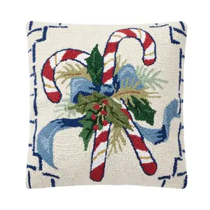 Peking Handicraft 31SJM11018C18SQ 18 x 18 in. Chinoiserie Candy Cane Poly Fill Hook Pillow, Multi Color