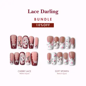 NailPhoria LACE DARLING - Valentine Handmade Press-On Nails | Reusable, Salon-Quality, Long-Lasting, Glossy Design