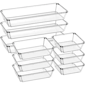 9 Pack Large Clear Plastic Drawer Organizer Trays, Desk Drawer Organizers and Storage Dividers, Non-Slip Storage Bins for , Snacks, Office, Bathroom, Bedroom and Kitchen
