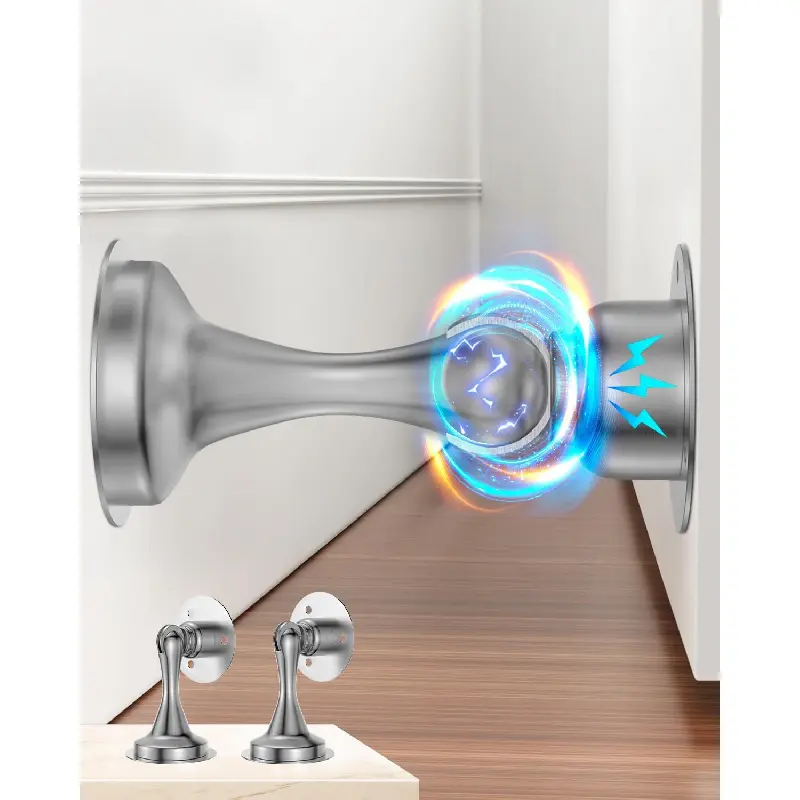 2 Pack Magnetic Stainless Steel Door Stopper, No Drill, Double Sided Tape & Reinforcement Screws, Magnetic Door Holder for Wide Doors