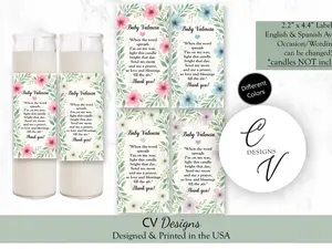 Baby Shower Floral Prayer Candle Labels