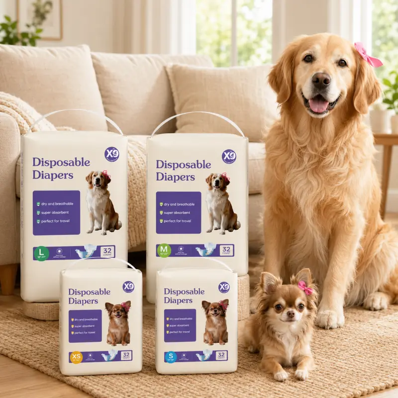 X9 Disposable Female Dog Diapers, 32 Count – Super Absorbent Leak-Proof Doggie Diapers for Heat Cycles   puppy  , Periods, Incontinence, Potty Training & Travel, XS–L