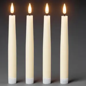 Real Wax Flameless Taper Candles with 6H Timer, LED Flickering Taper Candles  Operated with  Wick, 4 count  Flameless Candlesticks for Spring Wedding  Decor