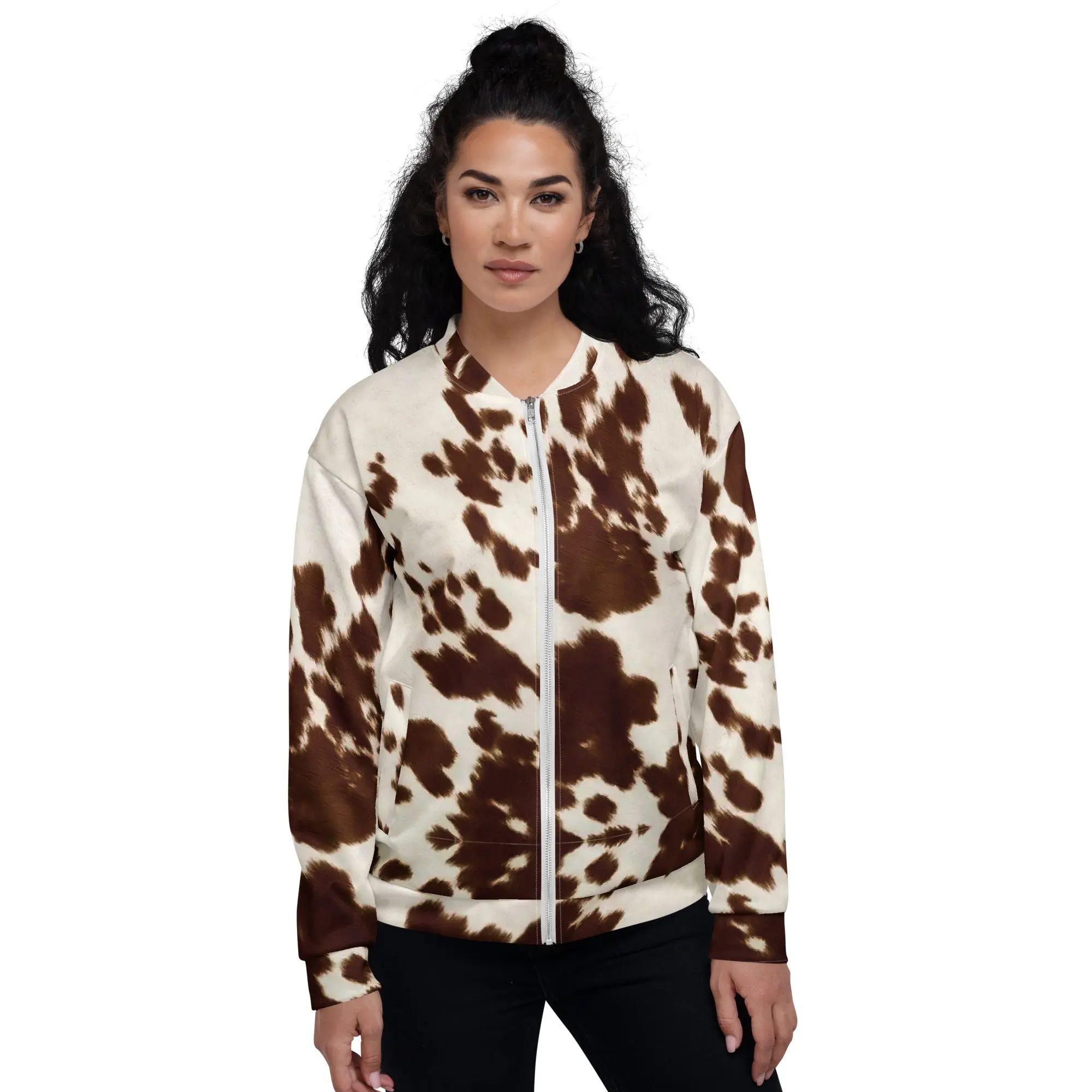 Recycled Unisex Bomber Jacket - Brown Pony Skin - Women