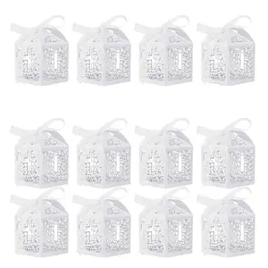 White Crosses Candy Boxes with Ribbons for Wedding Favors and Party Gifts
