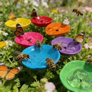 7-Piece Colorful Flower-Shaped Bee Watering Station, Outdoor Garden Art Decoration, Insect Drinking Cup, Vibrant Floral Design Butterfly Puddler