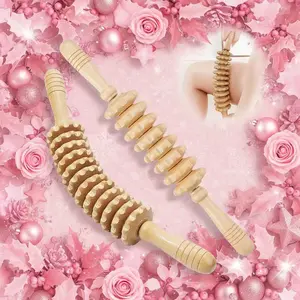 2pcs Wooden Roller Massage Sticks, Bending Wheel Tool, Natural Wood, Arm Leg Thigh Butt Rollers, Back Relaxation