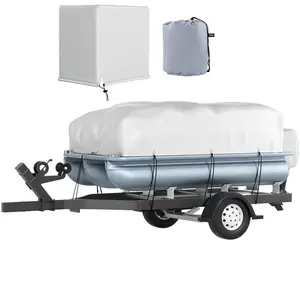 【Father's Day】VEVOR Pontoon Boat Cover,  Fit for 17\'-20\' Boat, Heavy Duty 600D Marine Grade Oxford Fabric, UV Resistant Waterproof Trailerable Boat Cover with 2 Support Poles and 7 Wind-Proof Straps, Gray