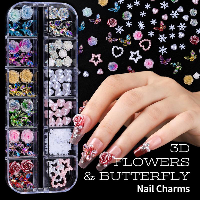 Nail Kit with Nail Charms and Nail Art Brushes Set, Nail Art Tools with 5 Boxes of 3D Nail Charms and Gems Rhinestones, 15 Pcs Nail Brushes, 5 Pcs Nail Dotting Tools, 2 Set of Nail Stand