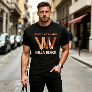 Light Skin Tone Hella Black Celebrates Your Skin Tone T-Shirt Unisex 2025 Summer Short Sleeve Printed T-Shirt Solid Color 220G Vintage Crew Neck Regular Fit Suitable for All Seasons Slightly Breathable Sweat-Wicking Soft Suitable for Daily Commuting