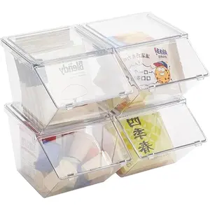 Stackable Tea Bag and Coffee Pod Organizer with Clear Front Flap, Large Capacity Open Storage Bin for Drink Packets, Snacks and Pantry Organization, BPA-Free Plastic