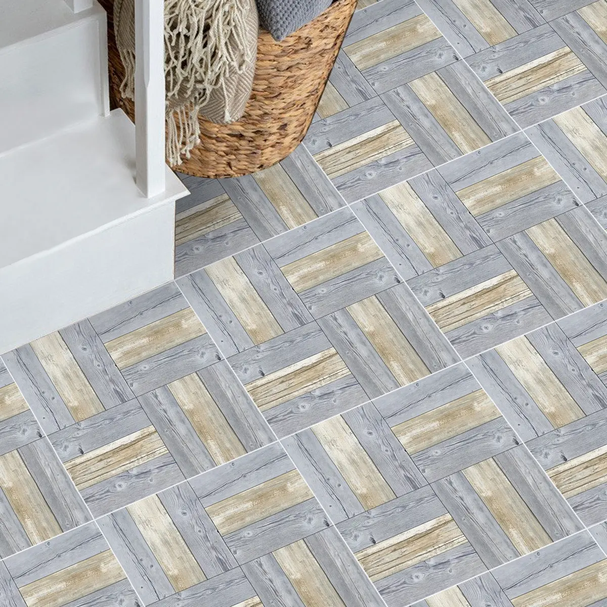 Self-Adhesive Vinyl Floor Tiles, 10pcs 20x20cm Retro Cobblestone Style, Easy Peel & Stick, Durable for Bathroom Kitchen Bedroom Living Room Decor