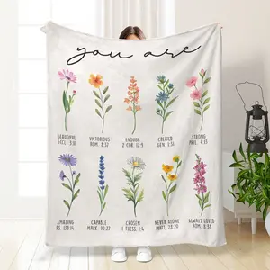 Women's Christian Floral Print Blanket with Flowers, Soft Throw for Sisters Friends Daughters Moms, Inspirational Religious Gift, Birthday Present