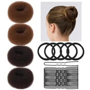 Small Donut Hair Bun Maker Set - Small Size Hair Bun Maker, Hair Donuts for Buns, 5 Elastic Bands, 20 Hair Pins, Bun Maker