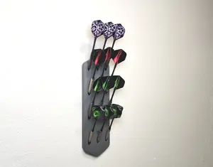 Wall mounted dart board rack, billiard room organizer, game room accessory, metal and plastic tip storage