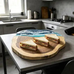 Resin Cutting Board, Natural Resin Texture, Wave Pattern, Steak Cheese Serving Tray, Eco-Friendly Material, Durable Design