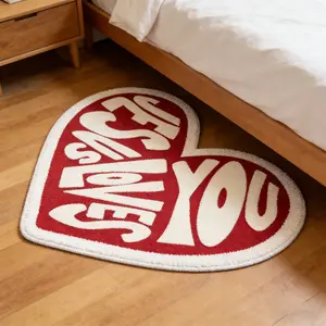 Fun Heart Pattern Carpet, Letter Design Non-Slip Water Absorbent Rug, Soft Comfortable Bedroom Living Room Decor, Bathroom Mat