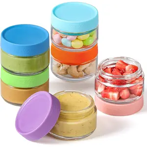 6 Pack Salad Dressing Container To Go, 2 oz Glass Small Condiment Containers with  for Lunch Box,  Leakproof Sauce Cups for Picnic and Travel