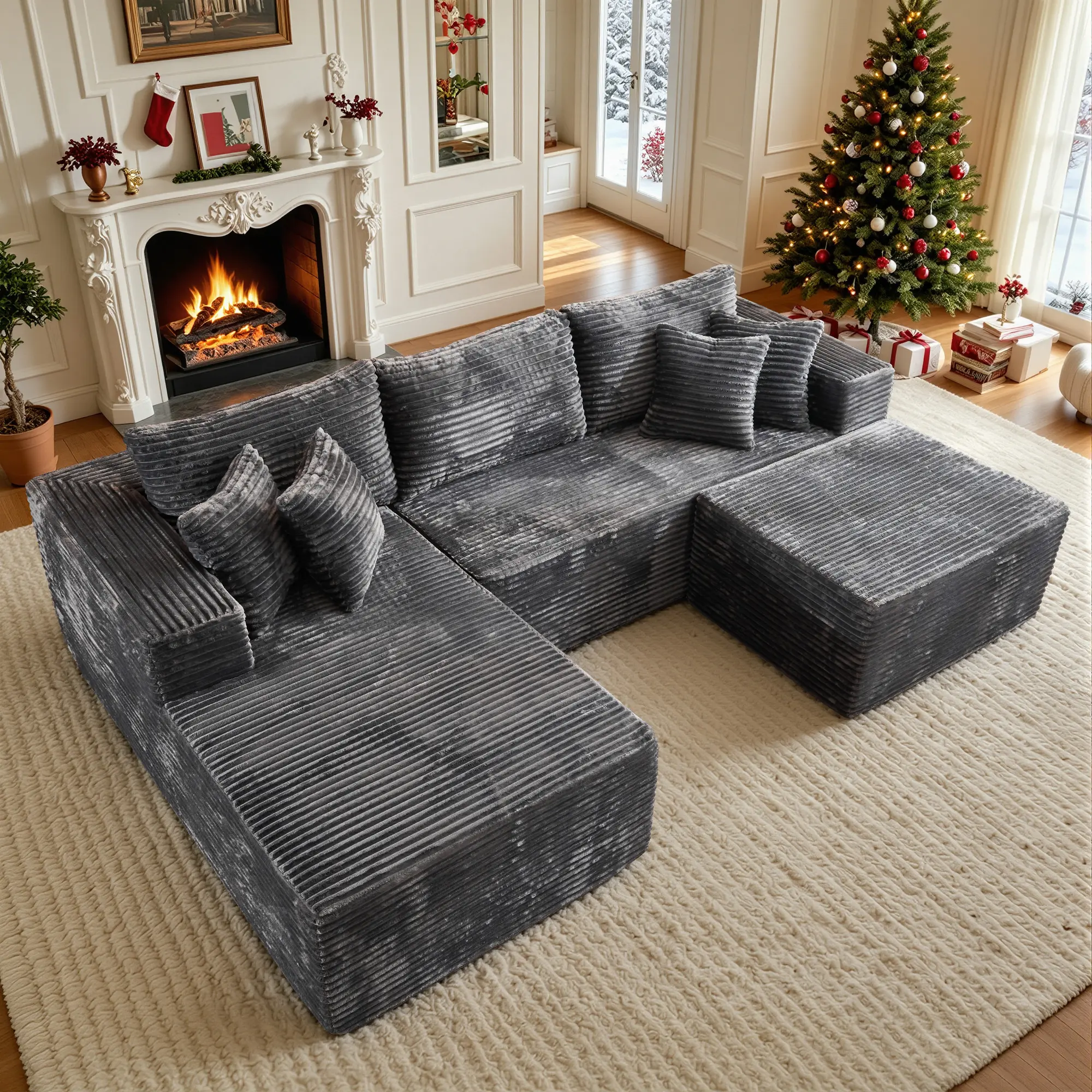 CAODOC Boneless Cloud Sectional Couch with L-Shaped Chaise, Removable Ottomans, Modern Modular Design, Deep Seat, No Assembly Required