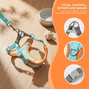 No-Pull Dog Harness, Adjustable Reflective Pet Vest Harness, Soft Breathable No Choke Dog Harness for Small Medium Large Dogs, Outdoor Walking Training Stainless Steel Martingale Collar