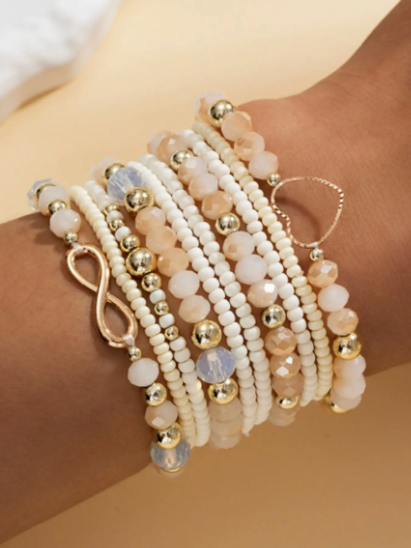 Elegant Heart Infinity Crystal Bead Stretch Bracelet Set for Women, Fashionable Multi-Piece Jewelry, Stylish and Comfortable Accessory, Beaded Bracelet Set, Beaded Bracelets Set, Bracelets Stacking, Stackable Bracelets