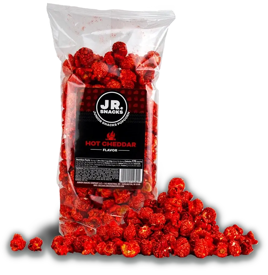 Junior Snacks Co. Hot Cheddar Popcorn, Savory Food Snack Junior Snacks Co. Hot Cheddar Popcorn, Savory Food Snack