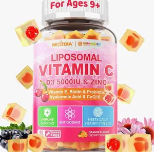 Liposomal Vitamin C 1000mg + D3 5000IU + Zinc Filled Gummies, Folate 800mcg Chewable Supplement, Elderberry for Immune, Hyaluronic Acid, VE, for Beauty, Energy & Overall Health, Sugar Free