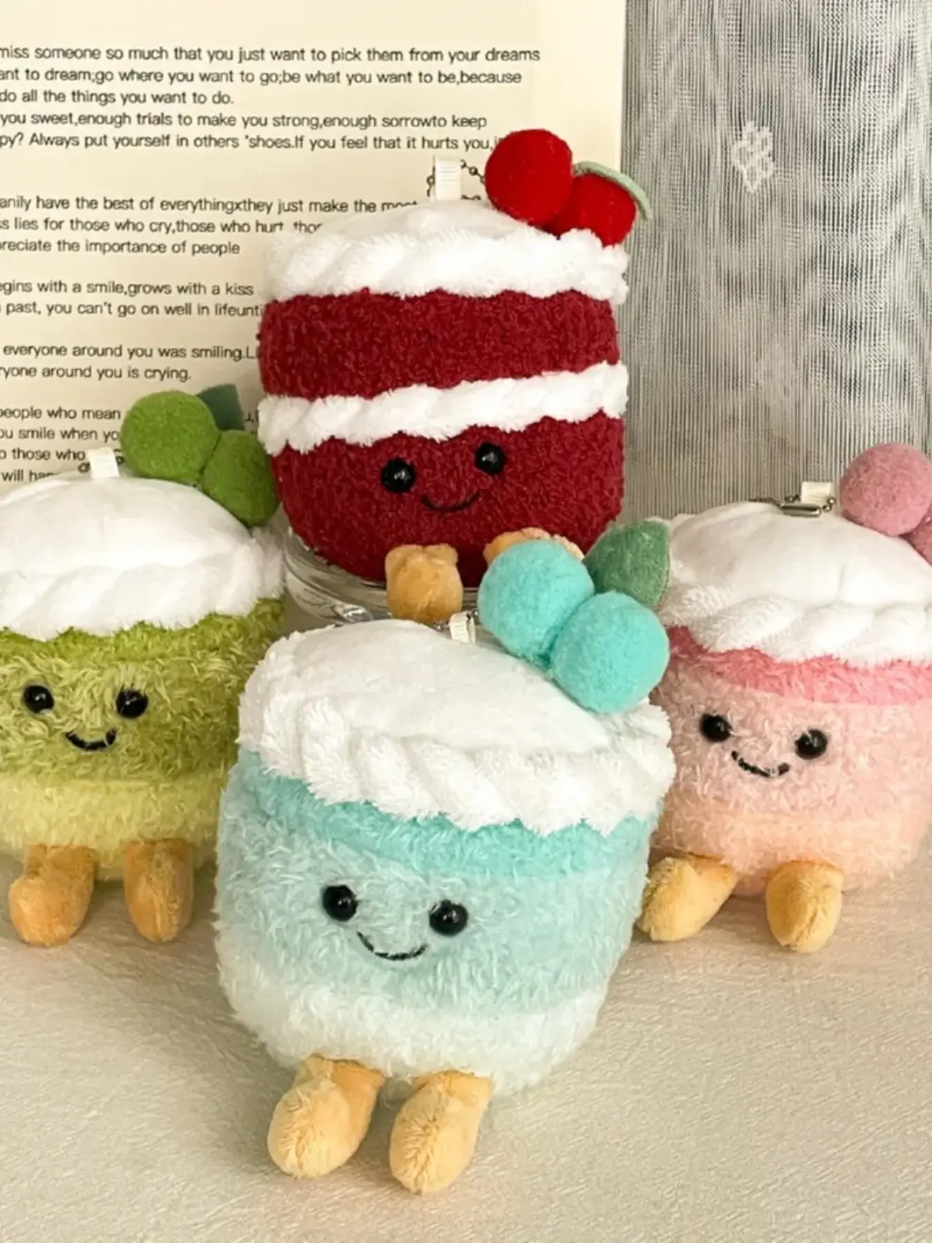 Fashion Fun Realistic Cherry Cake Plush Doll Fruit Cake Stuffed Toy Cuddly Stuffed Animal Soft Stuffed Animal Bag Charm, Cute and Quirky Decoration Accessory Stuffed Animal Gift, Soft Huggable