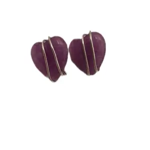Amethyst Heart Earrings - Real Gemstone, Natural Design, Adjustable Earwire, Unique Style
