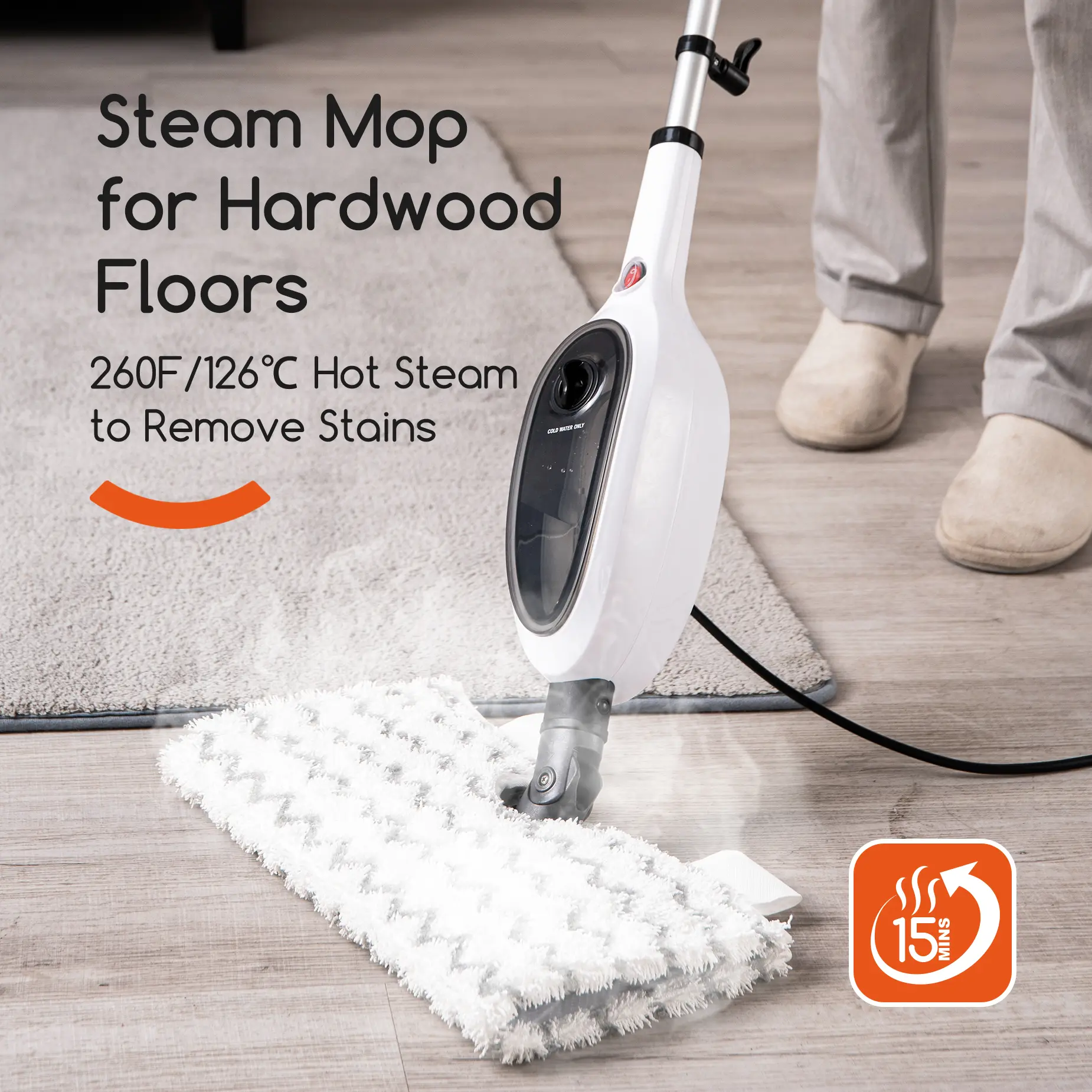 10-in-1 Powerful Steam Mop Steam Cleaner with Flip Head, Fast Heating, Daily Use Kitchen Accessories for Wood Floors, Tiles