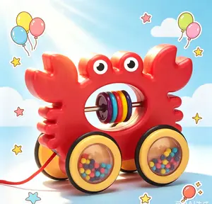 Cartoon Animal Pull String Walking Toy, Multi Color Sensory Rattle Toy with Rolling Ring Beads, Early Learning Walking Aid Toy for Babies