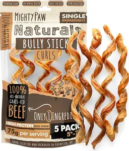 Mighty Paw Naturals Curly Bully Sticks: All-Natural High Protein Dog Chews for Healthy Teeth and Gums