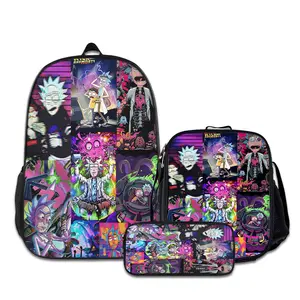 Rick-and-Morty-3PCS Backpacks for Girls Set, Cute School Backpack for Girls Boys with Lunch Box and Pencil Case, Aesthetic Bookbag for Teens, Lightweight Classic Backpack for Travel, Work, Picnic A-0722