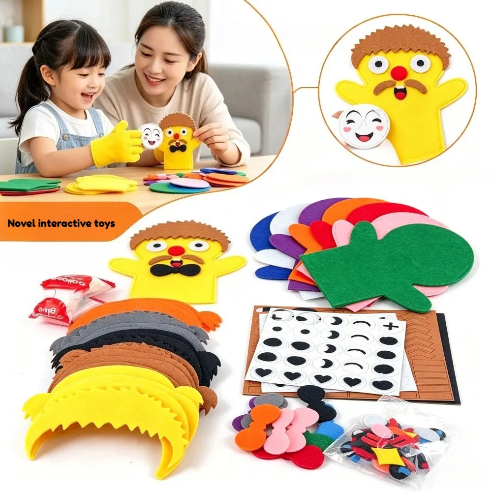 1set Unisex DIY Felt Hand Puppet Craft Kit - Non-Woven Fabric, Mix-And-Match Faces, Palm Insert, One Size Fits, Early Education Imagination Training, Parent-Child Indoor Recreation, Storytelling (Sports & Outdoor Leisure Equipment)