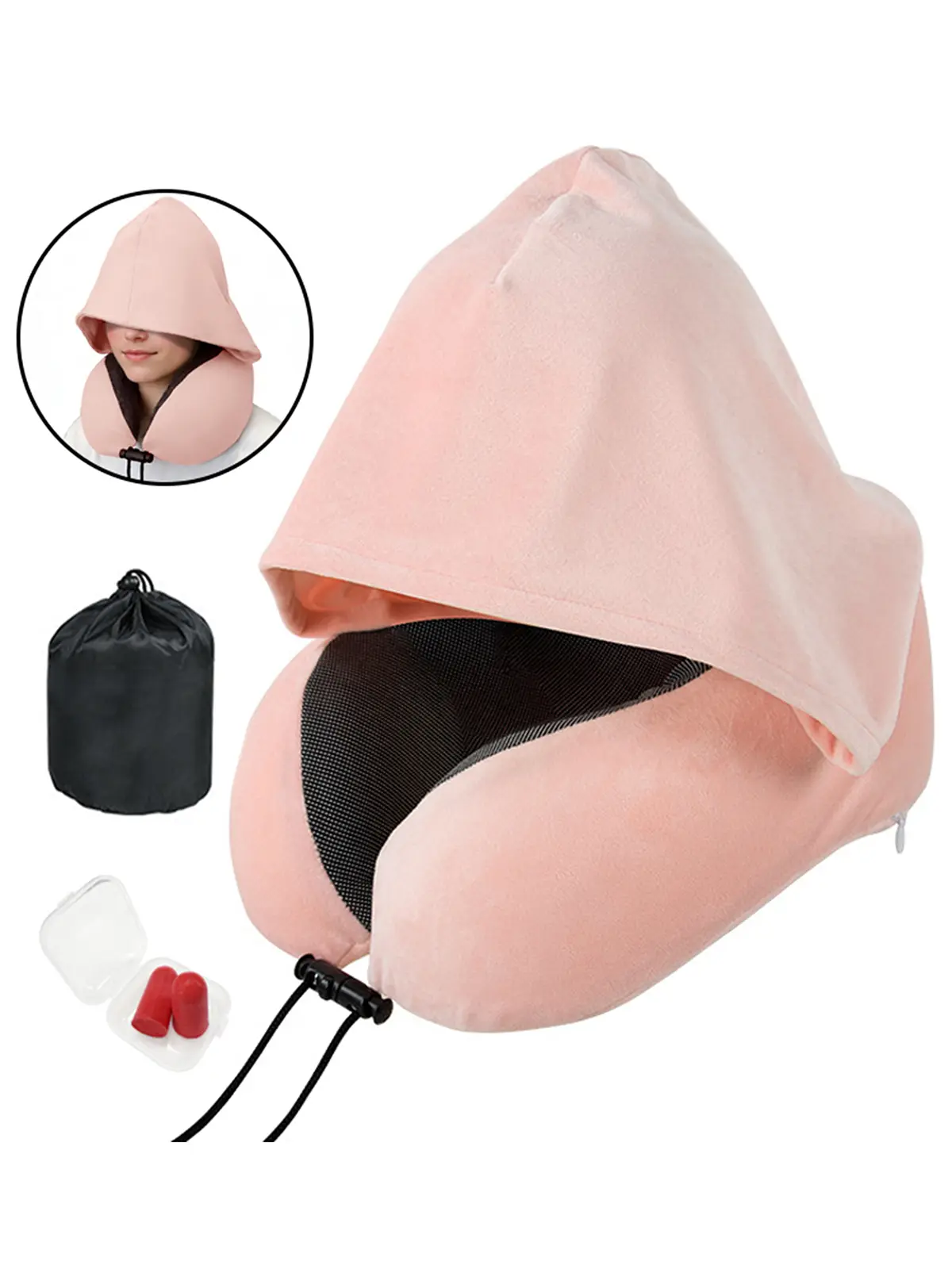 SeSe Code Memory Foam U-Shaped Neck Pillow Eye Shade Beanie with Earplugs Travel Office Neck Support Hat for Men Women