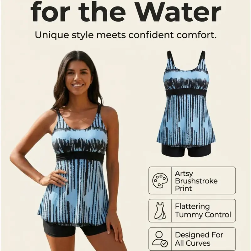 Women's 2-Piece Floral Tankini Swimsuits Set - Tummy Control, Quick Dry, Flattering Fit with Boyshorts, Swimming Beach Wear for Beach Outings & Poolside Relaxation, Multi-Size (XXL)