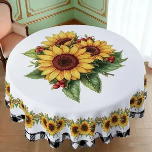 Round Tablecloth 60 Inch Flower Table Cloth Waterproof Tablecloths Dining Table Cover for Home, Kitchen, Farmhouse, Picnic, Party Decor (60'', E Sunflower)