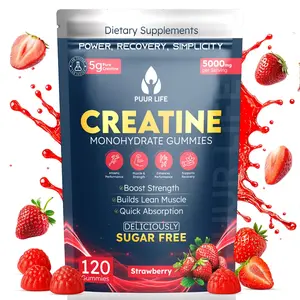 PUUR LIFE Creatine Monohydrate Gummies - 5G Serving - 2 Flavors (Mixed Berry & Strawberry) - 120 Sugar-Free Gummies with Alpha GPC & B12 - Boost Athletic Performance & Muscle Growth