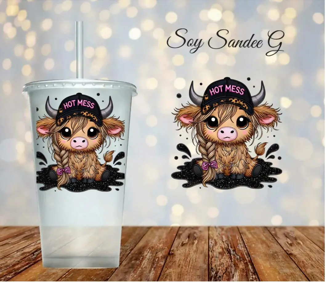 Hot Mess Cow - UVDTF Decal for cups/hard surfaces sticker Hot Mess Cow - UVDTF Decal for cups/hard surfaces sticker