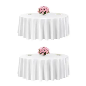 VEVOR White Round Tablecloths 2 Pack, 120 Inches in Diameter, Stain- Wrinkle- Resistant, Machine Washable Table Clothes, Polyester Fabric Table Covers for Wedding, Party, Banquet, Formal Events