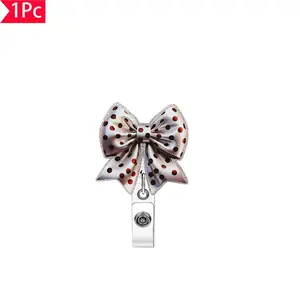 Strawberry Pattern Bow Glitter Retractable Badge Reel, Cute Fruit Sweet ID Clip, Badge Holder, Perfect for Sweet Girls, Adorable Accessory for Kids