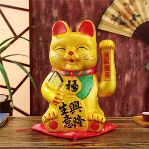Luck Cat-Waving Arm Cat 9 Inches Gold Business is Booming Lucky Cat Chinese Feng Shui Deoration Cat Ceramic Maneki Neko Lucky Fengshui Cat  Lucky Cat
