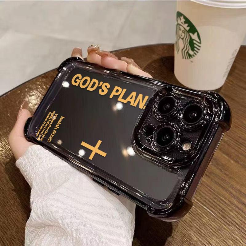 Unique GOD'S PLAN Patterns Electroplated Phone Case With Four-Corner Airbag Electroplated Featuring A High-Transparent Tpu Back With Reinforced Shock-Absorbent Airbags And Shiny Electroplated Frame For iphone 17 16 15 14 13 12 11 SAMSUNG S25 24 23 22