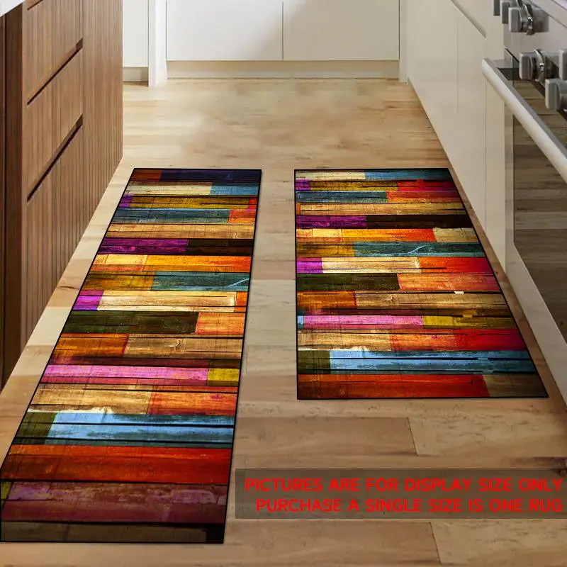 Colorful Wood Grain Pattern Kitchen Mat, 1 Count Non-slip Soft Kitchen Rug, Rectangle Area Rug, Entrance Doormat, Floor Mat For Home Living Room Bedro