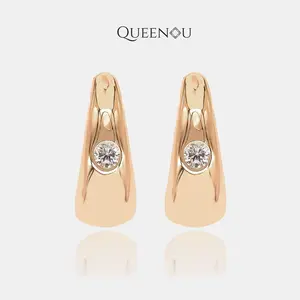 【832】Radiant Curve Synthetic Moissanite Hoops – Elegant and Modern Accessory for Engagement, Wedding, or Special Events