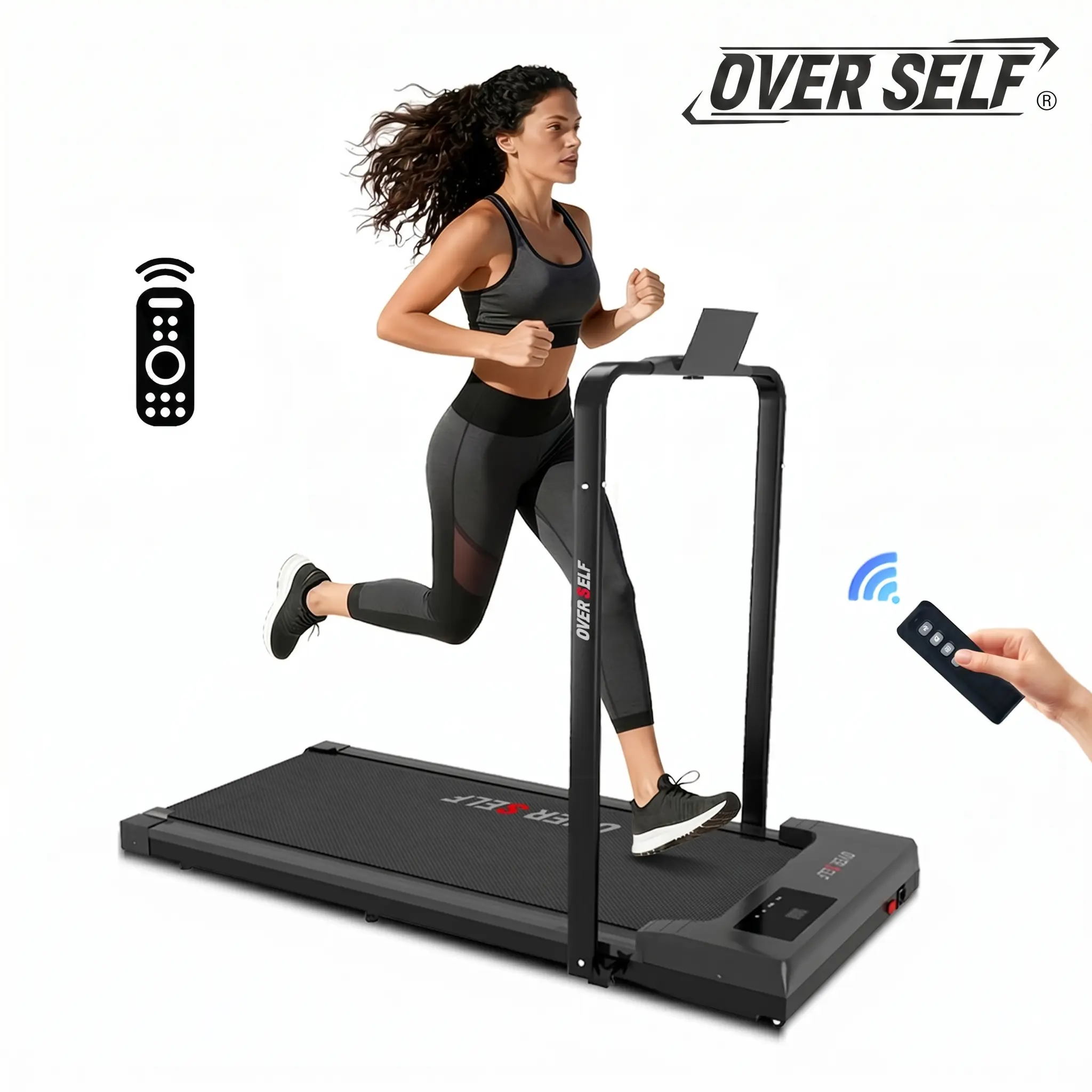 OVERSELF Motorized Incline Walking Treadmill - Foldable Handlebar, Low Noise Motor, 300 LBS Capacity, Carpet Mat, Remote, Mobility Wheels, Dual Shock Absorption, Multifunctional Foldable Portable Treadmill for At Home Gym Equipment